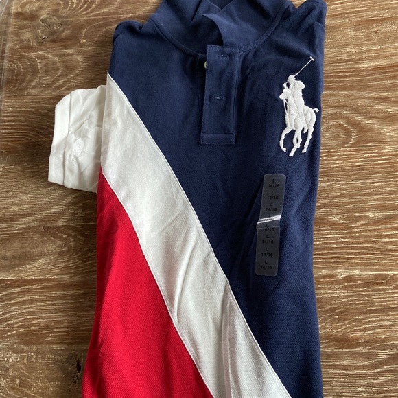 Polo Ralph Lauren Boys Polo Mesh Blue-White-Red Size 14-16 NWT - Picture 4 of 4